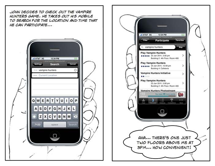 Vampire Hunter storyboard - mobile interactions.