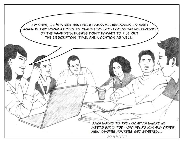 Vampire Hunter storyboard - the real community and the virtual community.