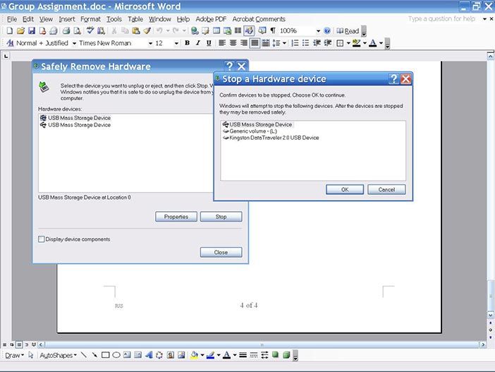 Windows XP eject USB interface