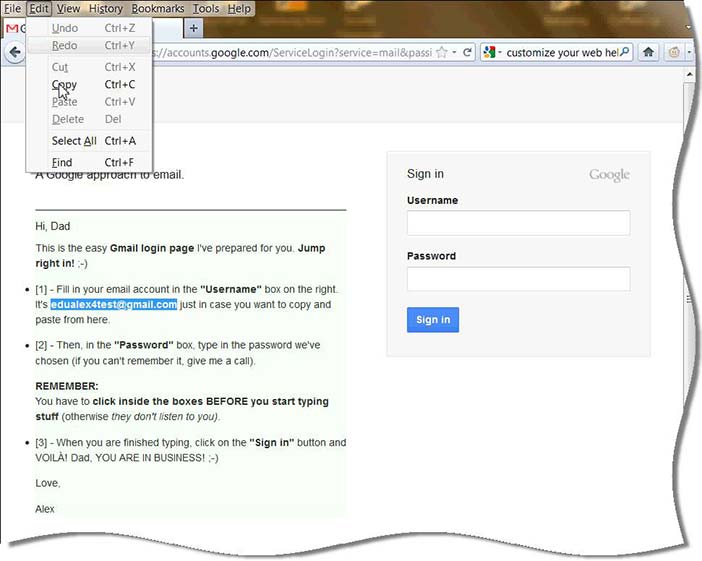 Gmail login page modified with “Customize your Web”