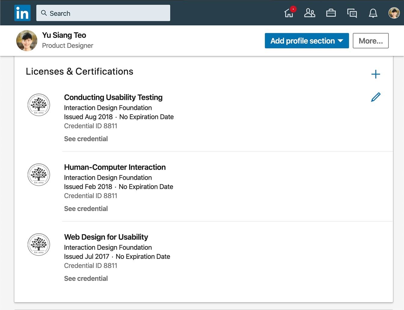 Add IxDF Certificate to Linkedin
