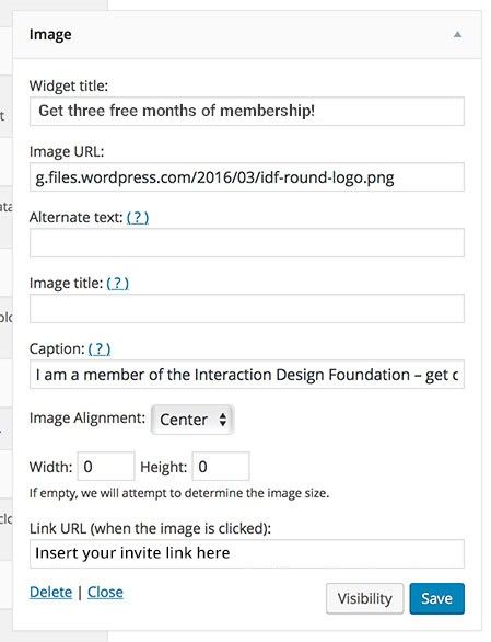 Image widget preferences on Wordpress