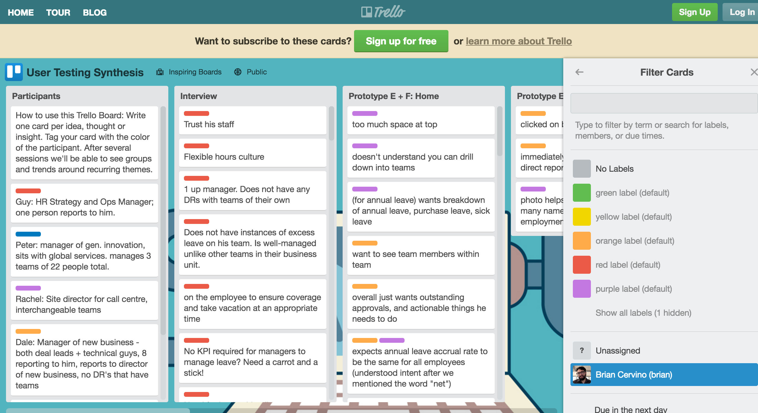 Screenshot of a Trello board that shows the settings for changing the color of the cards.