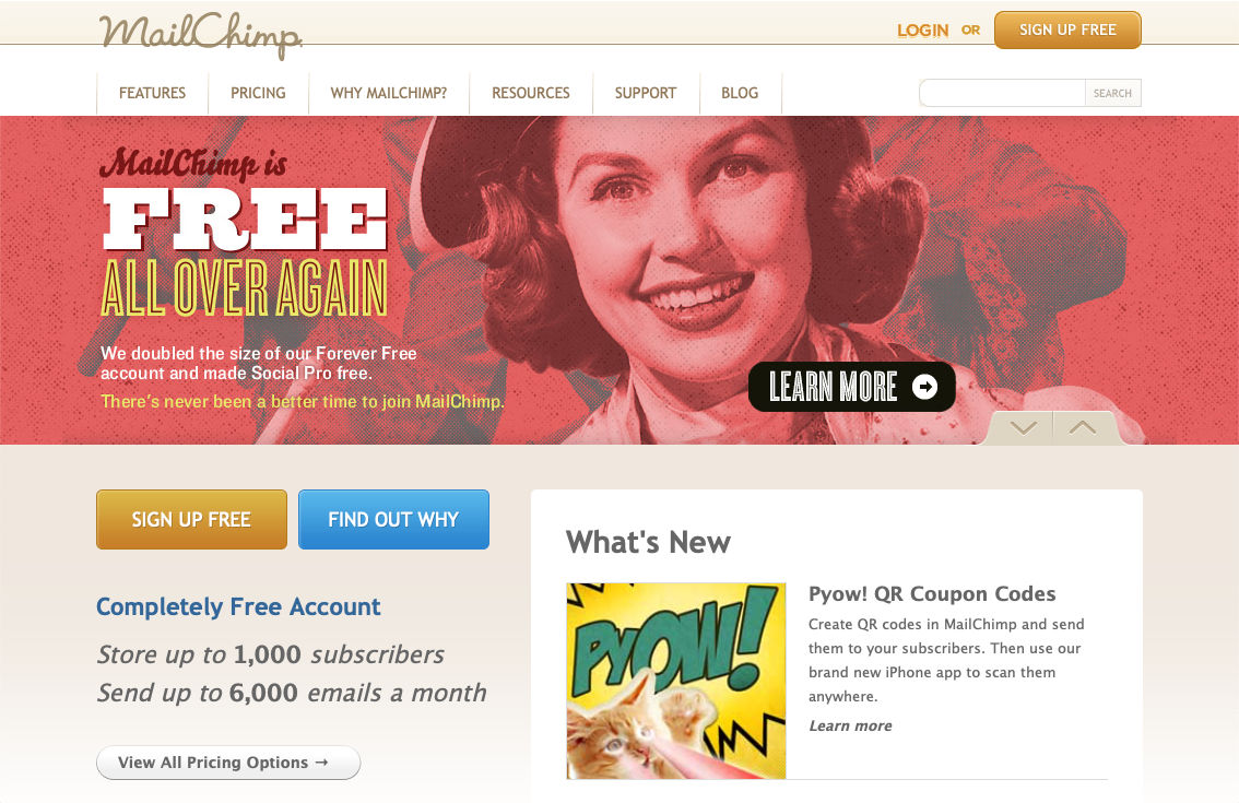 Screenshot of Mailchimp's website from 2010.