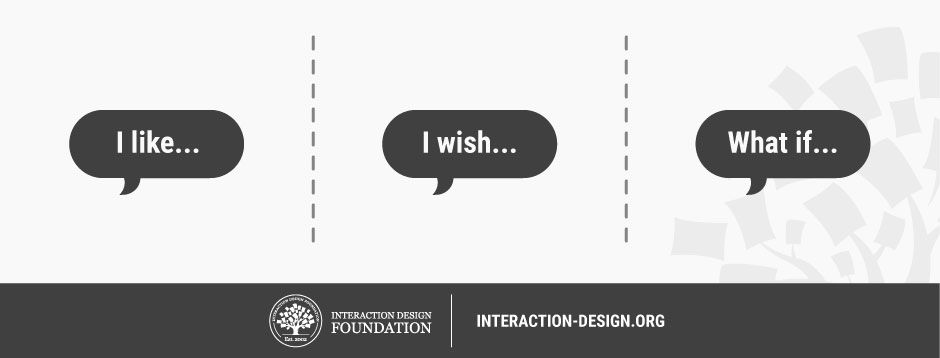 Illustration of three sections: I like, I wish, and What if.